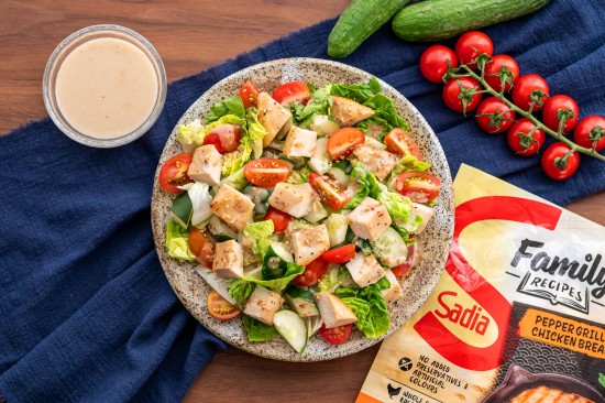 Pepper Grilled Chicken Salad with Miso Mustard Dressing